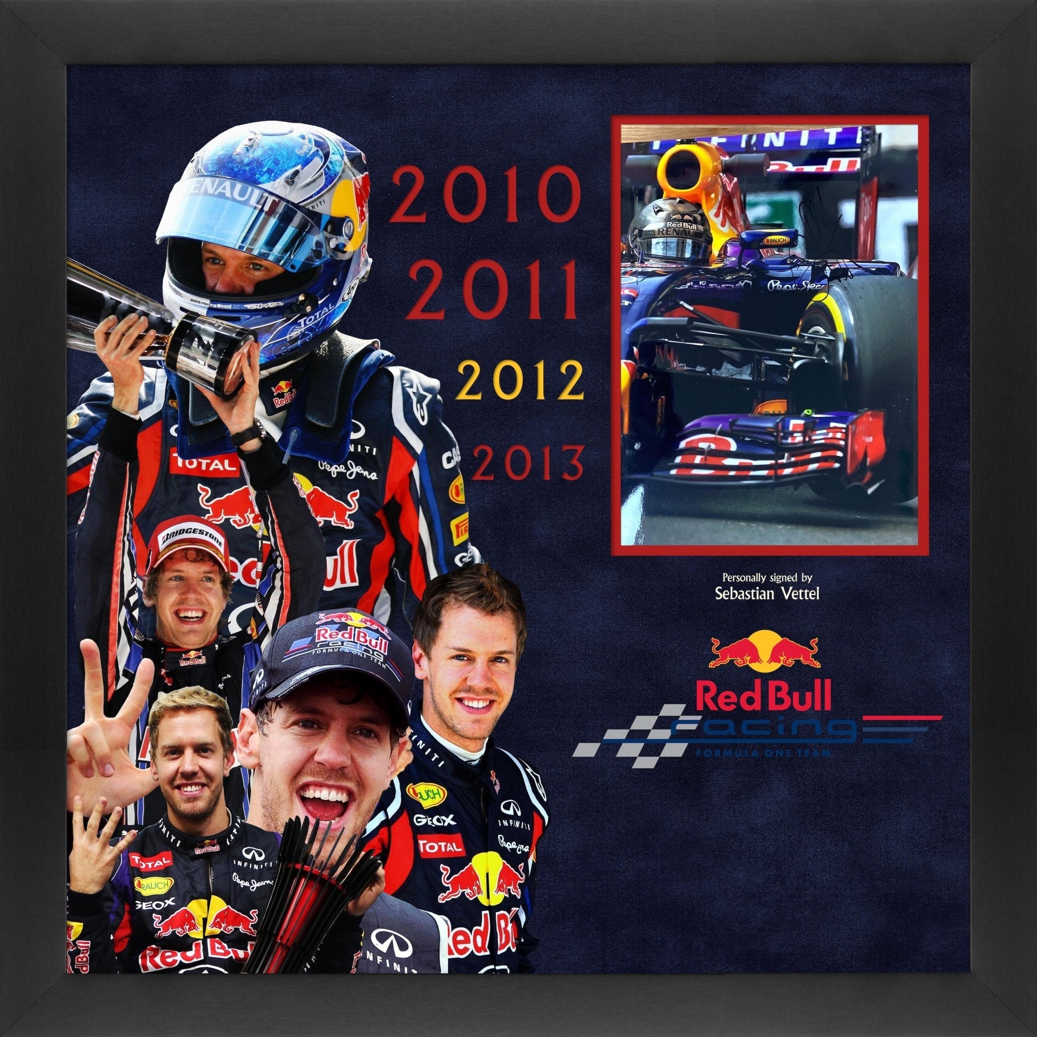 Sebastian Vettel 4 Time Champion Signed Photo Framed Display - Memorabilia Framers Shop